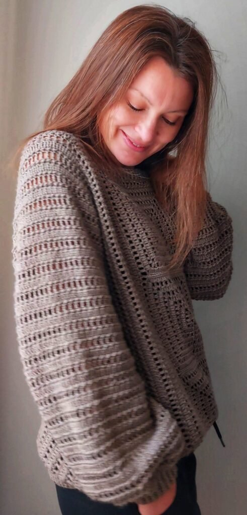 hande made Althea crochet sweater with unique artisanl design.