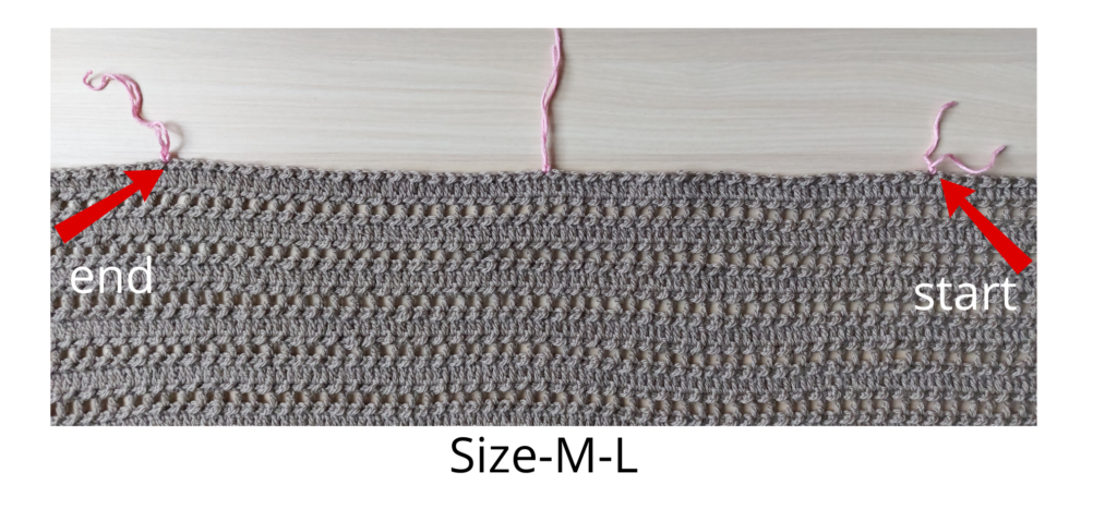 Sleeve Instructions and General Finish Crochet Sleeve Construction Instructions Preparing the Sleeves Counting Side Stitches: Count the side stitches of the main body panel of the sweater. Divide the total stitches in half to identify the center stitch that separates the two panels. Place a stitch marker on the central stitch and on the points marking the desired length of the sleeve. Stitch Distribution by Size: Starting from the central marker, count stitches on both sides. Mark the number of stitches required for each size: XS: 46 stitches to the right, 1 center stitch, 46 stitches to the left. S: 48 stitches to the right, 1 center stitch, 48 stitches to the left. M: 50 stitches to the right, 1 center stitch, 50 stitches to the left. L: 52 stitches to the right, 1 center stitch, 52 stitches to the left. XL: 54 stitches to the right, 1 center stitch, 54 stitches to the left. 2X: 56 stitches to the right, 1 center stitch, 56 stitches to the left. Starting the Work: 3. Begin working from the stitch marked on the right, moving to the left. End the row on the stitch marked on the left.