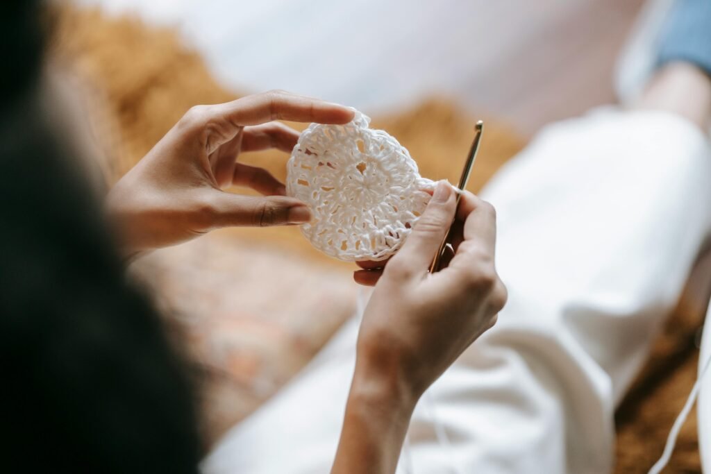 First Crochet project with visible imperfections showcasing early handmade craftsmanship.