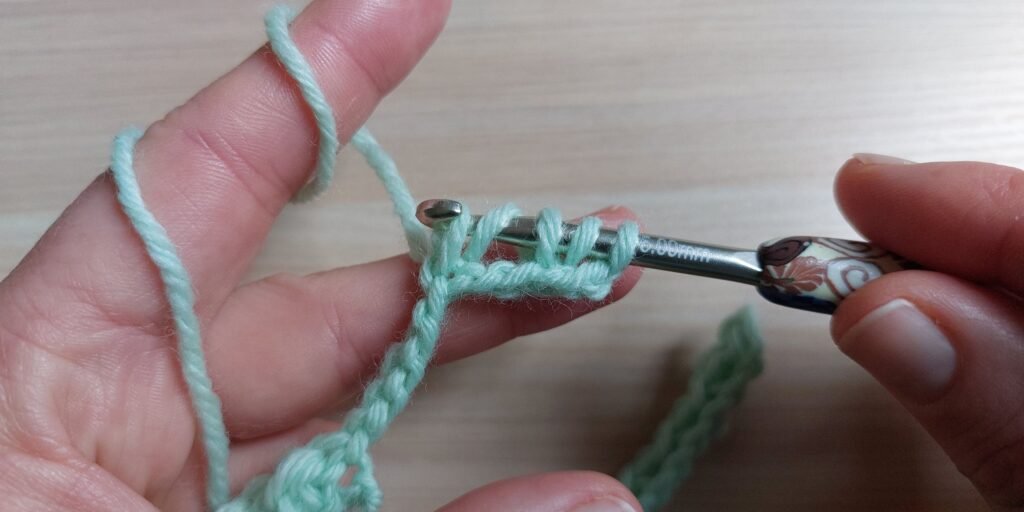 i show you how to stare the second row of the checherd crochet stitch