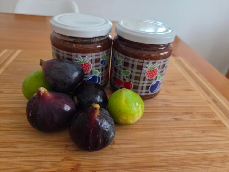 Homemade fig jam in glass jars