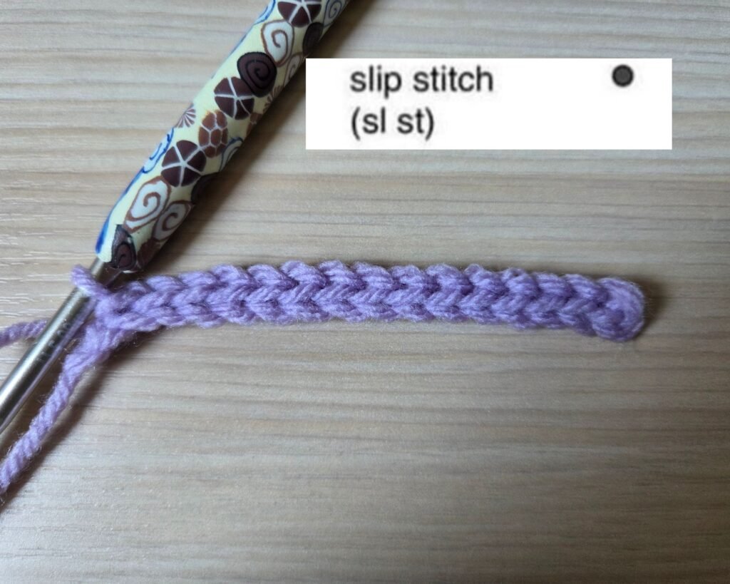 Crochet chain foundation with one row of slip stitches and chart symbol for stitch pattern